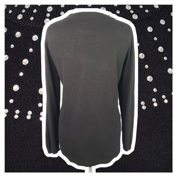 LANE BRYANT BLACK CREW NECK RHINESTONE EMBELLISHED NECKLINE SWEATER SZ 14/16 - Picture 3 of 7